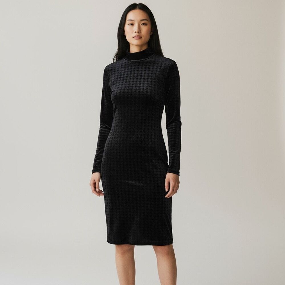 Majestic Filatures Paris Navy Houndstooth Velvet Midi Dress Size 1 New with Tags